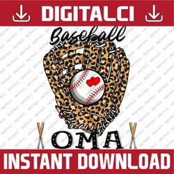 baseball oma leopard game day baseball lover mothers day happy mother's day png sublimation design