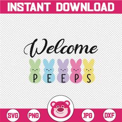 welcome peeps svg, peeps svg, easter peeps clip art, easter clipart, easter bunny design, pastel, dxf eps png, silhouett