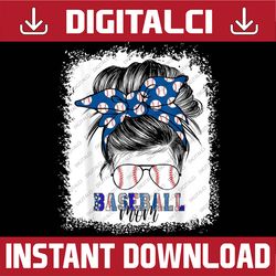 Bleached Baseball Mom Messy Bun Softball Mom Mother's Day Happy Mother's Day PNG Sublimation Design