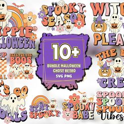 10 files bundle halloween ghost retro svg, halloween svg, ghost svg, pumpkin svg, trick or treat svg, witch svg
