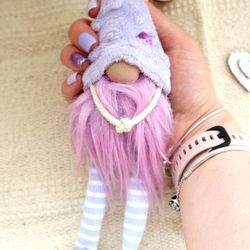 lavender plush gnome keychain handmade  gift for girl