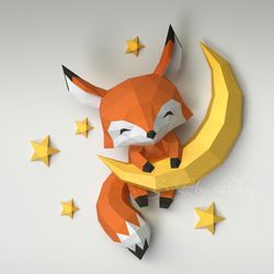 3d Papercraft Baby Fox On The Moon PDF SVG DXF Templates