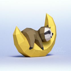 3d Papercraft Little Sloth On The Moon PDF SVG DXF Templates