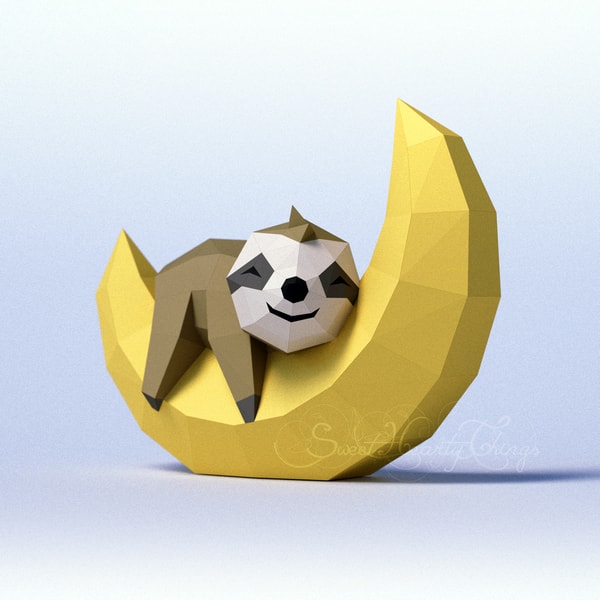 3d Papercraft Little Sloth On The Moon PDF SVG DXF Templates | Inspire ...