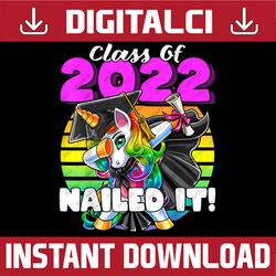 Class of 2022 Dabbing Unicorn Graduation Cap and Gown Last Day Of School PNG Sublimation Design