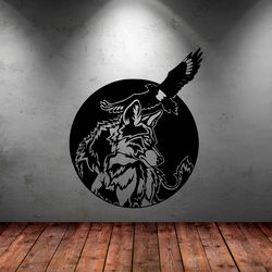 Scandinavian Mythology, Wolf And Raven, Wolf And Raven Of Odin, Wall Sticker Vinyl Decal Mural Art Decor