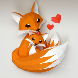 3d Papercraft Little Fox and Mommy PDF SVG DXF Templates