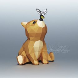 3d Papercraft Baby Bear With A Bee PDF SVG DXF Templates