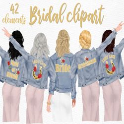 wedding clipart: "bridesmaid clipart" bride in jackets bride clipart team bride jeans jackets party wedding dress custom