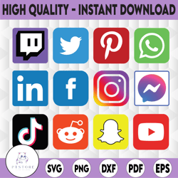 social media network icons 12 logos | facebook | messanger | instagram | pinterest | twitch | youtube | twitter | tiktok