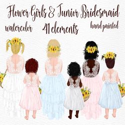 flower girl clipart: "wedding clipart" girls clipart bridal shower watercolor petals little girls clipart diy invites we