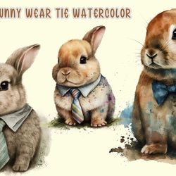 Baby Bunny Wear Tie Watercolor