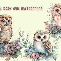 Floral Baby Owl Watercolor