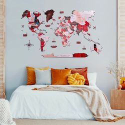 Home Wall Decor by Enjoy The Wood, 2D World Map Bedroom Wall Decor, Modern Wall Decor, Christmas Gift for Wife