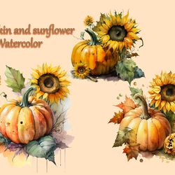 pumpkin and sunflower watercolor