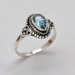 Blue Topaz 925 Solid Silver Rings For Women, Pear Gemstone Handmade Unique Ring Jewelry For Anniversary Gift SU1R1231