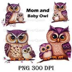 Mom and Baby Owl Watercolor Art, Mom and Baby Owl PNG