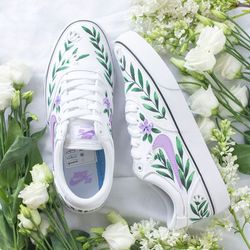 Spring flowers Custom Nike Sneakers, Hand Painted Canvas Shoes, white footwear with flowers