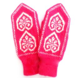 Women's mittens with hearts and birds hand knitted Norwegian winter mittens of merino wool Christmas gift for Her