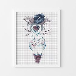 cat lovers cross stitch pattern, valentines day cross stitch, cross stitch cats, love cross stitch, cityscape xstitch