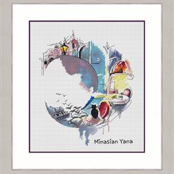 moon silhouette cross stitch, cats cross stitch pattern, lovers cross stitch, valentines day cross stitch, digital pdf