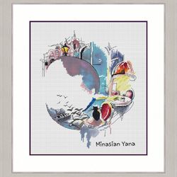 Moon Silhouette Cross Stitch, Cats Cross Stitch Pattern, Lovers Cross Stitch, Valentines Day Cross Stitch, Digital PDF