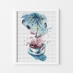 coffee cup cross stitch pattern, cats cross stitch chart, cityscape cross stitch, double exposure cross stitch, pdf file