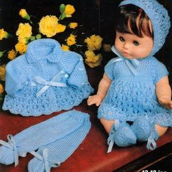 Doll's Knitting Pattern- Dress, Matinee coat, Bonnet, Booties and Longies/Leggings 4 ply 12 to 18 inch doll Download PDF