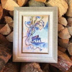 japan house cross stitch pattern, double exposure cross stitch chart, counted cross stitch, modern cross stitch, pdf