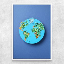 Planet Earth wall art, Printable poster, Digital illustration, Digital file, Instant download, Printable art, Art print