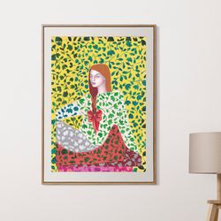 Yellow walls and green pattern Art prints Digital illustrations 5 files PNG JPG