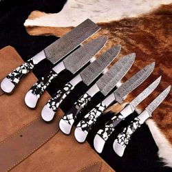 Carbon-steel-Chef-knives, Of 7Pieces, Custom Handmade, Handmade Chef knives Set ,Personalized Gift For Mother
