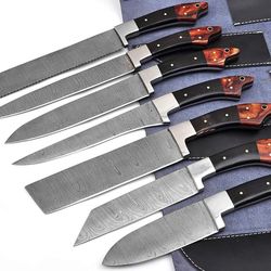 Carbon-steel-Chef-knives, Of 7Pieces, Custom Handmade, Handmade Chef knives Set ,Personalized Gift For Mother