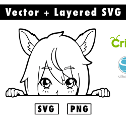 anime girl peeking svg & png files for cricut machine , anime svg , manga svg , goku svg