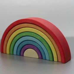 Varicolored rainbow of 8 element. Beech wood toy Puzzle for toddler