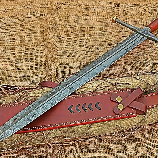 3 Inch Sword 33 Inch Combat Sword Damascus Steel Viking Sword with Leathe - Inspire ...