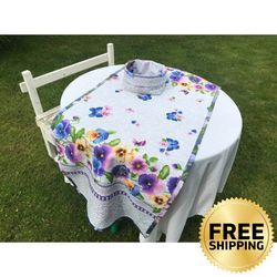 spring flower handmade table cloth set reversible - flower table runner, flower tablecloth, flower table clothes