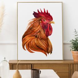 Brown rooster watercolor digital print