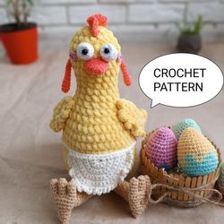 Crochet pattern set Easter chicken and eggs, amigurumi Easter chicken, crochet pattern Easter eggs
