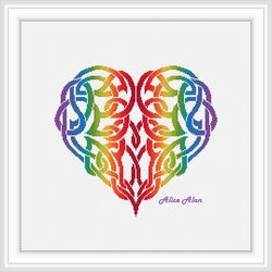 cross stitch pattern heart celtic knot silhouette ethnic ornament rainbow colorful counted crossstitch patterns pdf