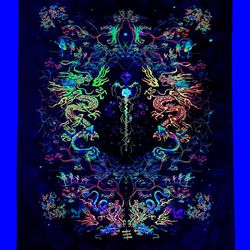 art "dragon tales" blacklight tapestry wall decor fairy art prints uv decor dragon art mystical painting trippy poster