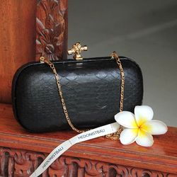 smalll woman genuine python skin formal black clutch