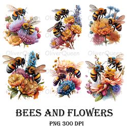 bees and flowers sublimation art, bees and flowers png, bees png
