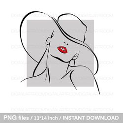 Fashion lady linear drawing Png files Sublimation design Clipart