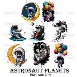 astronaut planets watercolor sublimation art, astronaut planets png