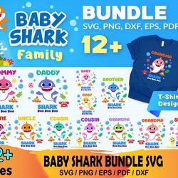 12 baby shark family bundle svg, daddy shark svg, mommy shark svg