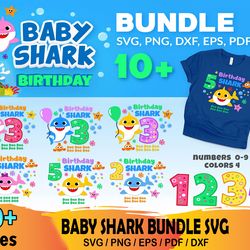10 Baby Shark Birthday Bundle Svg, Birthday Svg, Baby Shark Themed