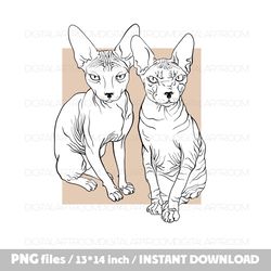 Linear drawing of Sphinx Cats Png file Sublimation design Clipart