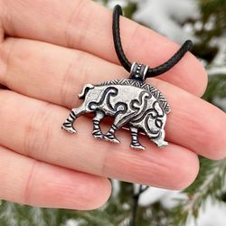 celtic boar necklace, viking nordic norse totem animal pendant, sterling silver jewelry, made to order