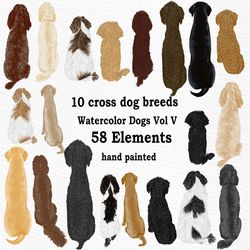 Dog Clipart: "WATERCOLOR DOGS" Cross Dog breeds Pet clipart Puppies clipart Dog for mug Dog graphics Dog Bundle Dog back